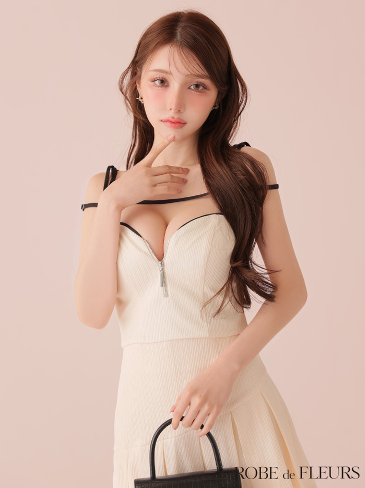 ROBE de FLEURS ローブドフルール 【XSサイズあり】肩リボンキャミツーピースフレアミニキャバドレス fm3267