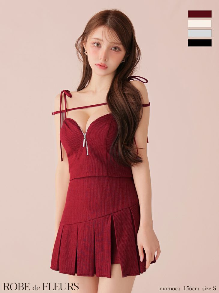 ROBE de FLEURS ローブドフルール 【XSサイズあり】肩リボンキャミツーピースフレアミニキャバドレス fm3267-c