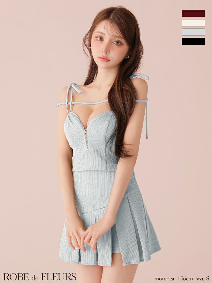 ROBE de FLEURS ローブドフルール 【XSサイズあり】肩リボンキャミツーピースフレアミニキャバドレス fm3267-c