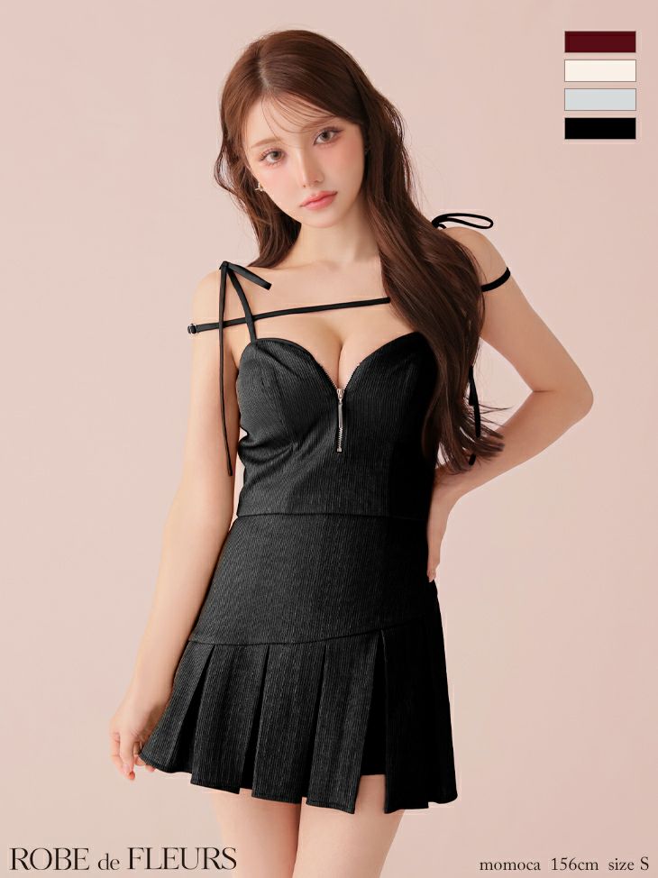 ROBE de FLEURS ローブドフルール 【XSサイズあり】肩リボンキャミツーピースフレアミニキャバドレス fm3267-c