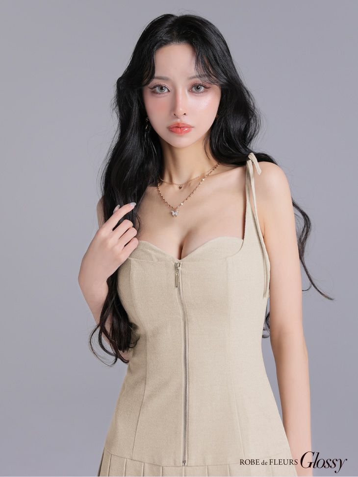 Glossy ローブドフルールグロッシー 【XSサイズあり】バックオープンチェーンストラップタイトミニキャバドレス gl4107-c