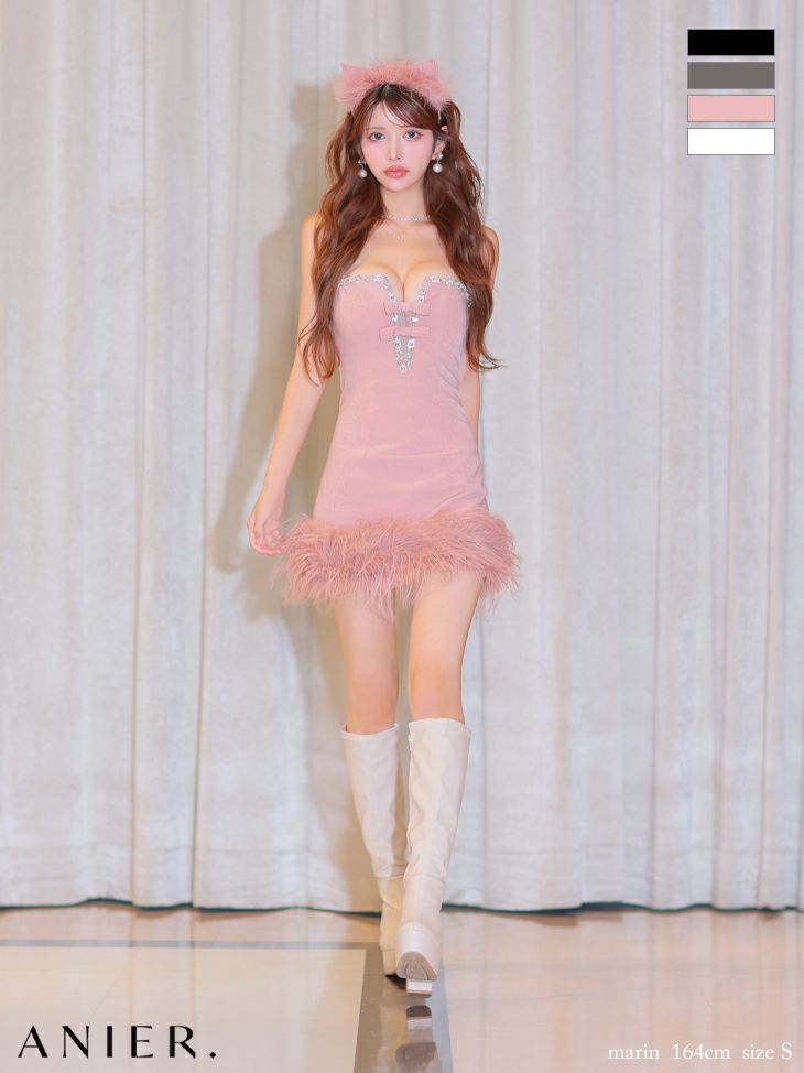 ROBE de FLEURS anier.ROBE ローブドフルール アニエルローブ  【XSサイズあり】 Tweed off-the-shoulder waist-cut bunny halloween dress ツイードオフショルウエストカットバニーミニドレス fm-anier4054-c