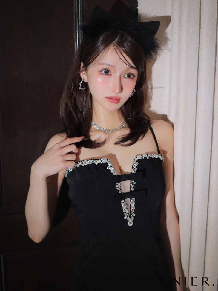 ROBE de FLEURS anier.ROBE ローブドフルール アニエルローブ  【XSサイズあり】 Tweed off-the-shoulder waist-cut bunny halloween dress ツイードオフショルウエストカットバニーミニドレス fm-anier4054-c