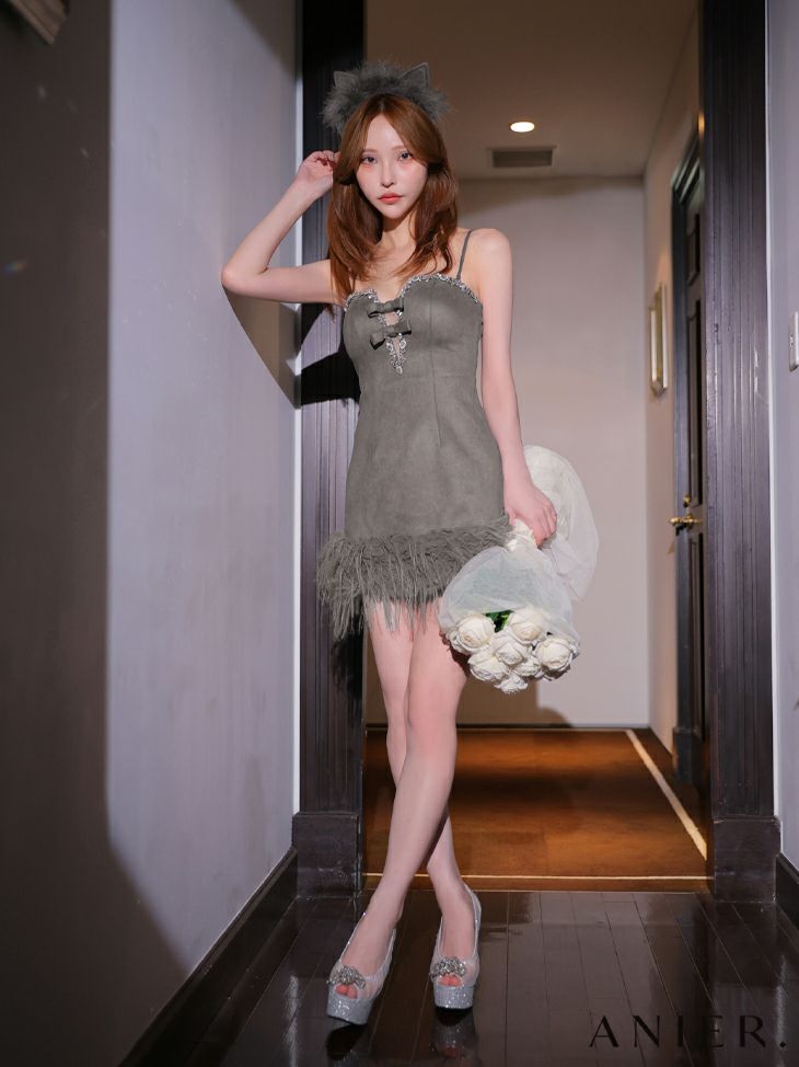 ROBE de FLEURS anier.ROBE ローブドフルール アニエルローブ  【XSサイズあり】 Tweed off-the-shoulder waist-cut bunny halloween dress ツイードオフショルウエストカットバニーミニドレス fm-anier4054-c
