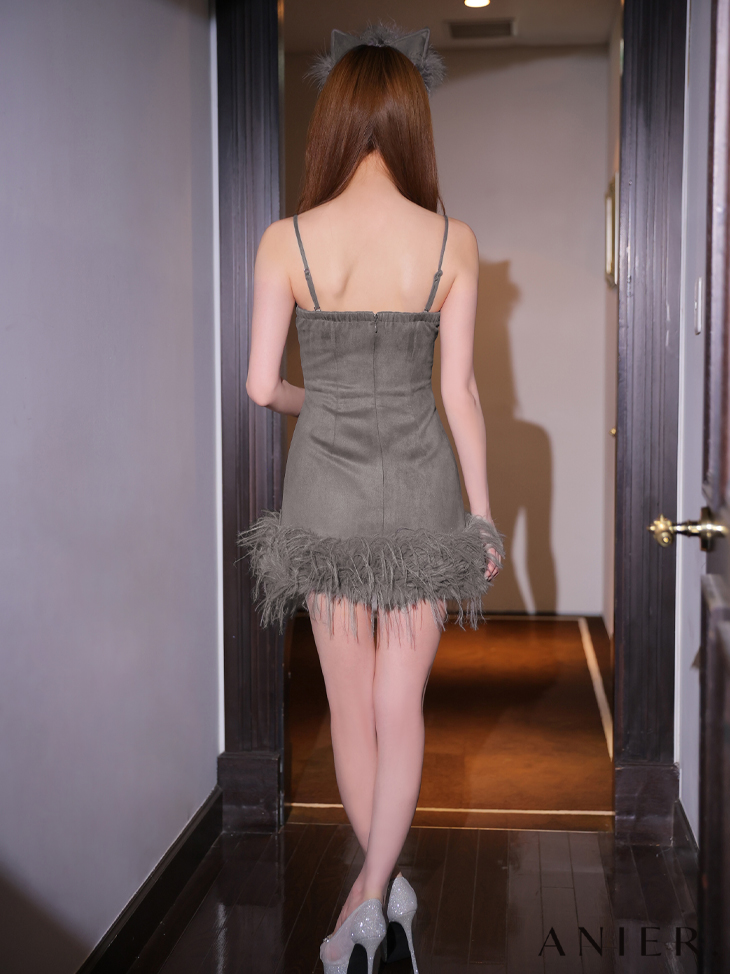 ROBE de FLEURS anier.ROBE ローブドフルール アニエルローブ  【XSサイズあり】 Tweed off-the-shoulder waist-cut bunny halloween dress ツイードオフショルウエストカットバニーミニドレス fm-anier4054-c