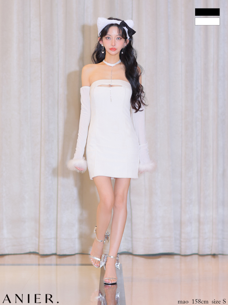 ROBE de FLEURS ローブドフルール リボンビジューバストカットフレアミニキャバドレス fm3618