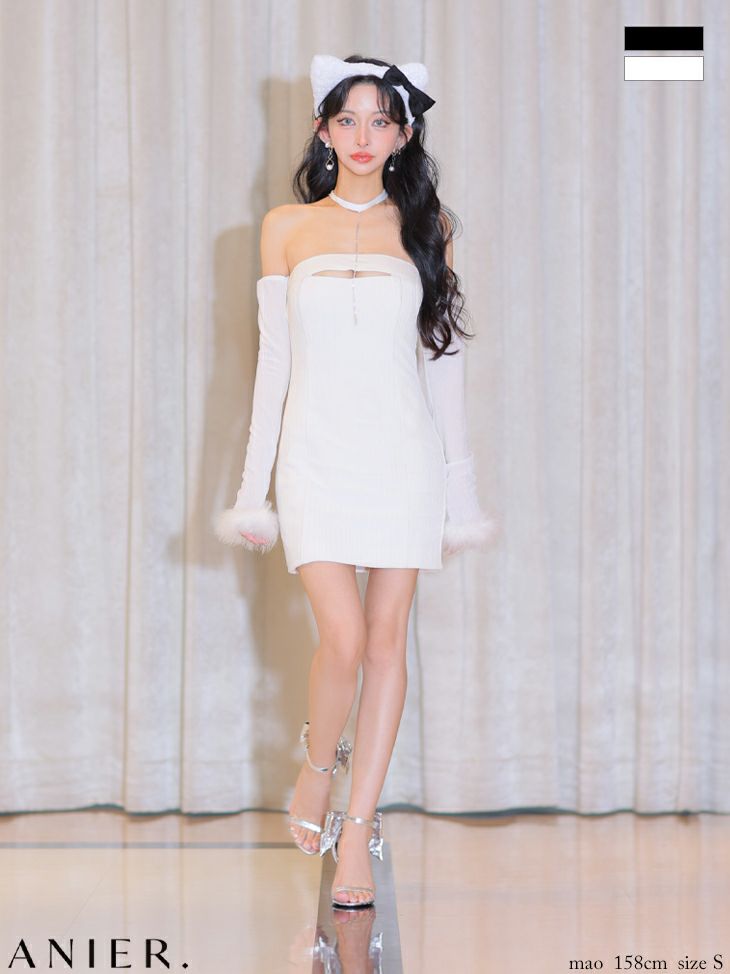 ROBE de FLEURS ローブドフルール リボンビジューバストカットフレアミニキャバドレス fm3618