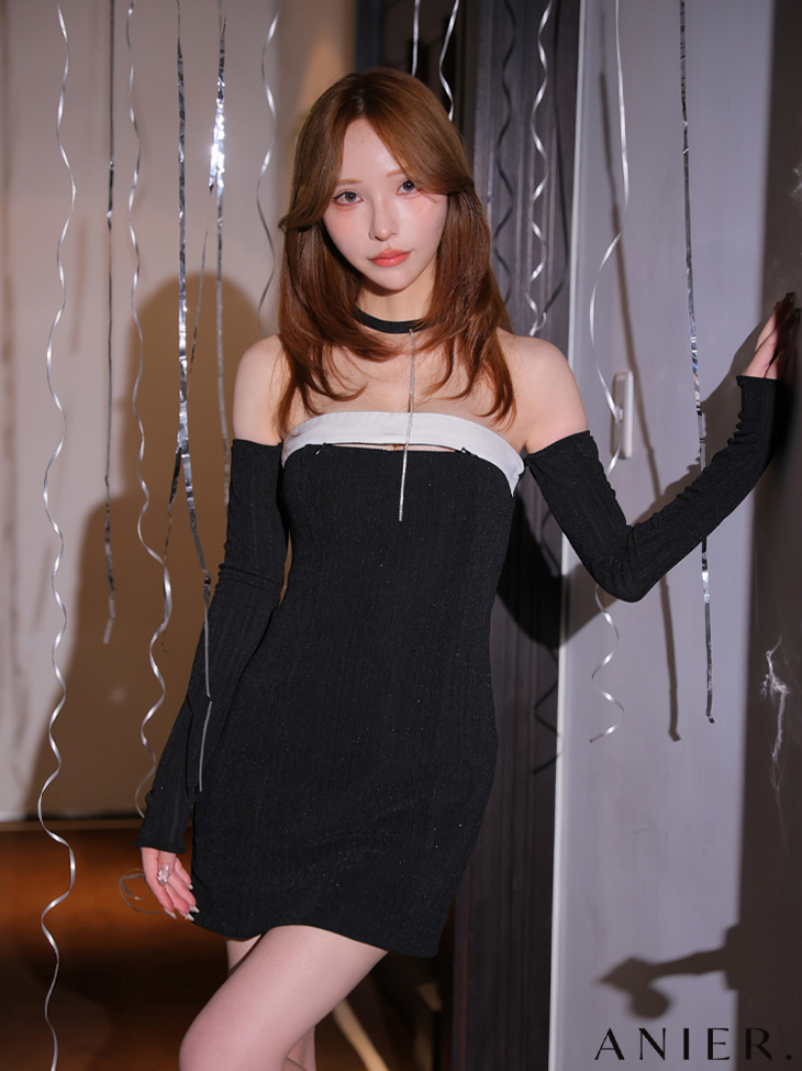 ROBE de FLEURS ローブドフルール リボンビジューバストカットフレアミニキャバドレス fm3618