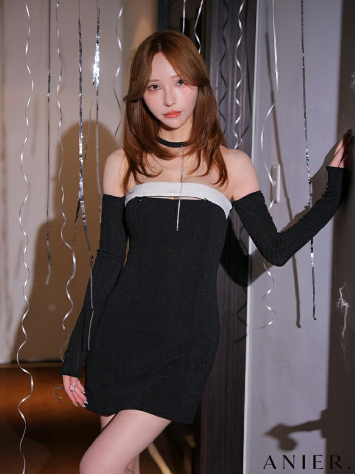 ROBE de FLEURS ローブドフルール リボンビジューバストカットフレアミニキャバドレス fm3618