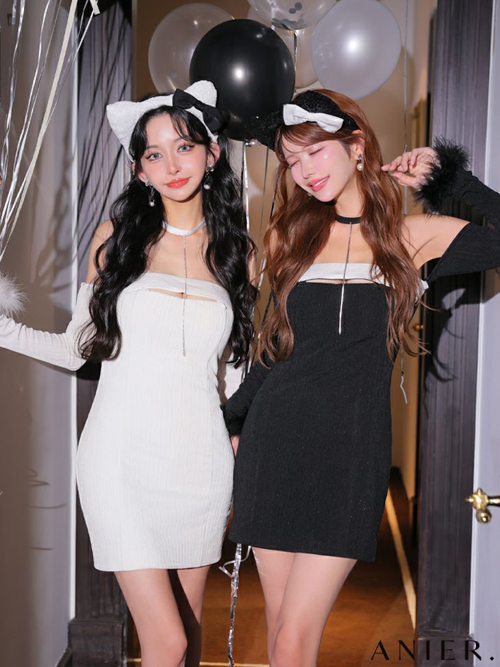 ROBE de FLEURS ローブドフルール リボンビジューバストカットフレアミニキャバドレス fm3618