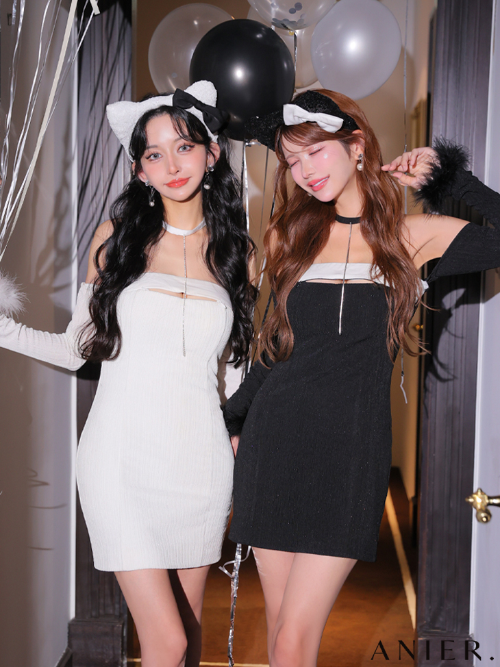 ROBE de FLEURS ローブドフルール リボンビジューバストカットフレアミニキャバドレス fm3618