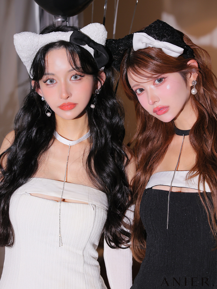 ROBE de FLEURS ローブドフルール リボンビジューバストカットフレアミニキャバドレス fm3618