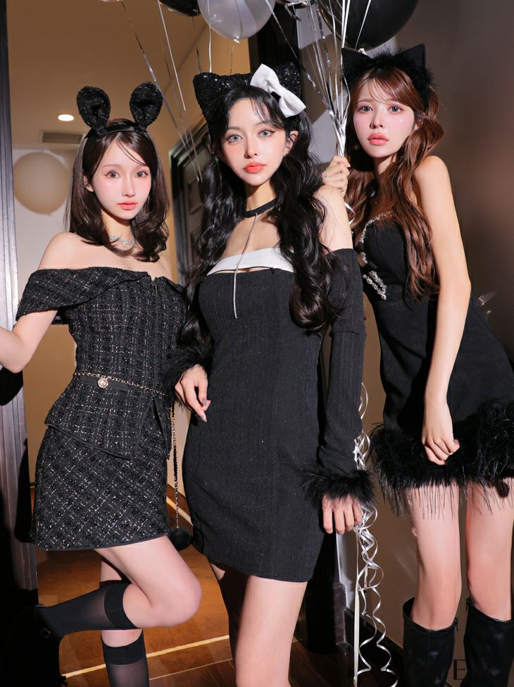 ROBE de FLEURS ローブドフルール リボンビジューバストカットフレアミニキャバドレス fm3618