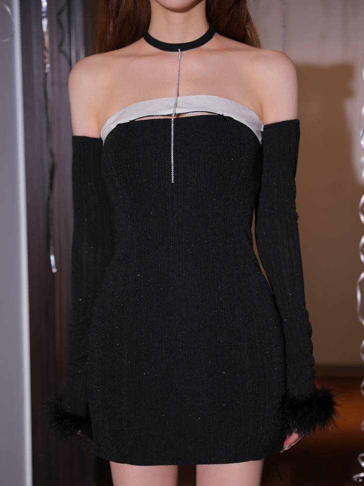 ROBE de FLEURS ローブドフルール リボンビジューバストカットフレアミニキャバドレス fm3618