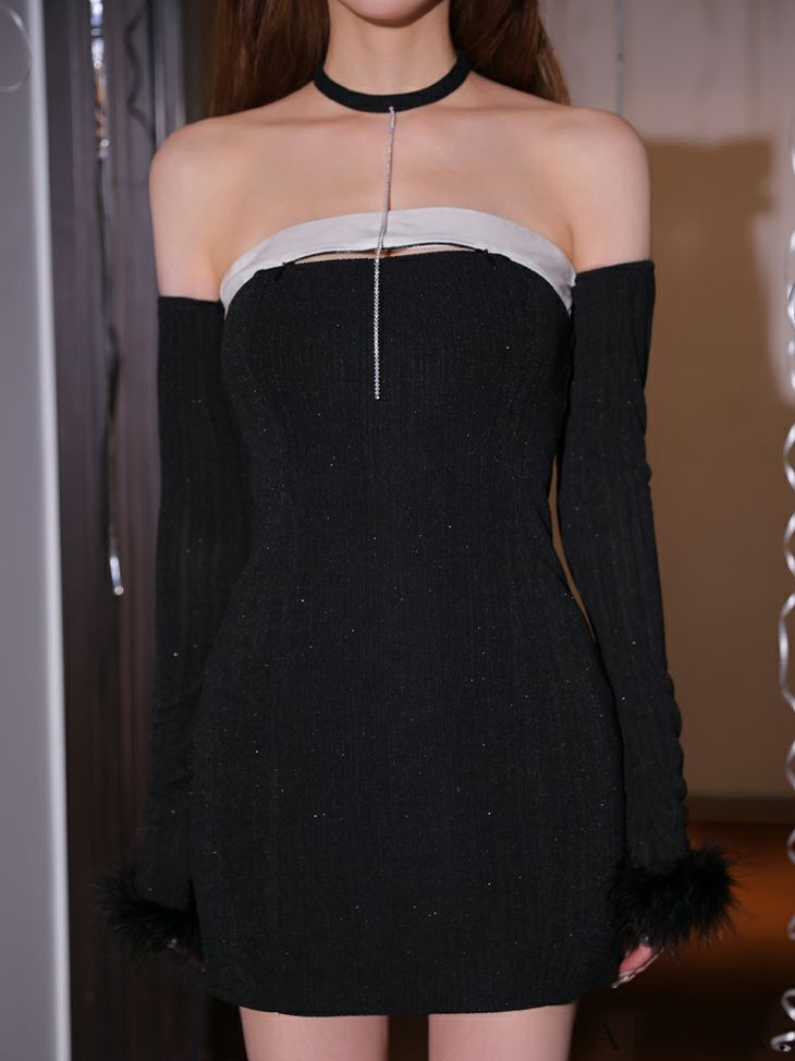 ROBE de FLEURS ローブドフルール リボンビジューバストカットフレアミニキャバドレス fm3618