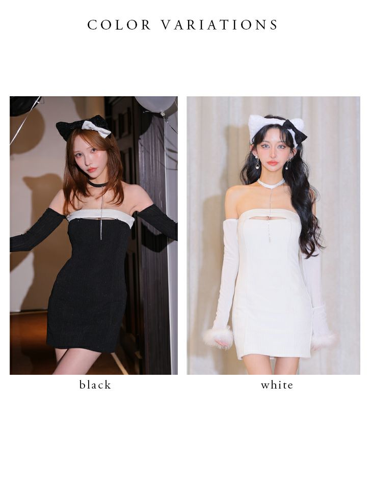 ROBE de FLEURS ローブドフルール リボンビジューバストカットフレアミニキャバドレス fm3618