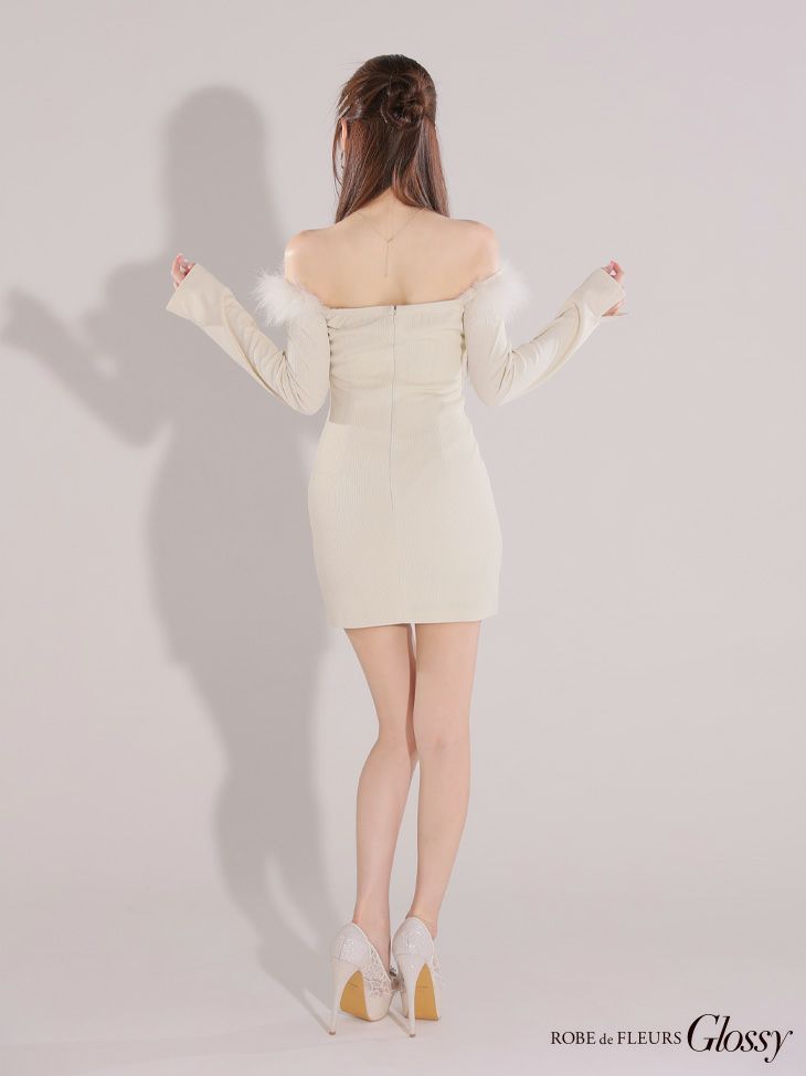 Glossy ローブドフルールグロッシー【XSサイズあり】2wayオフショルファーバストジップリブニットミニキャバドレス gl3612