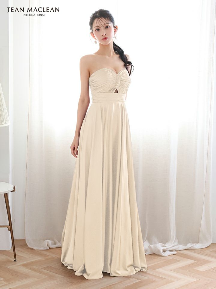 JEAN MACLEAN ジャンマクレーン ラグジュアリーサテン/ベアトップ/バストリボンデザイン/Aライン/ロングドレス ja51929-c
