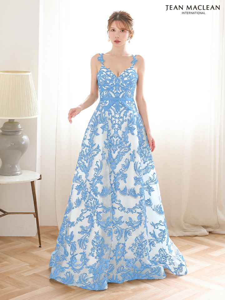 JEAN MACLEAN ジャンマクレーン 花柄刺繍総レース/バイカラー/リボンベルト付き/姫/ロングドレス ja51931-c