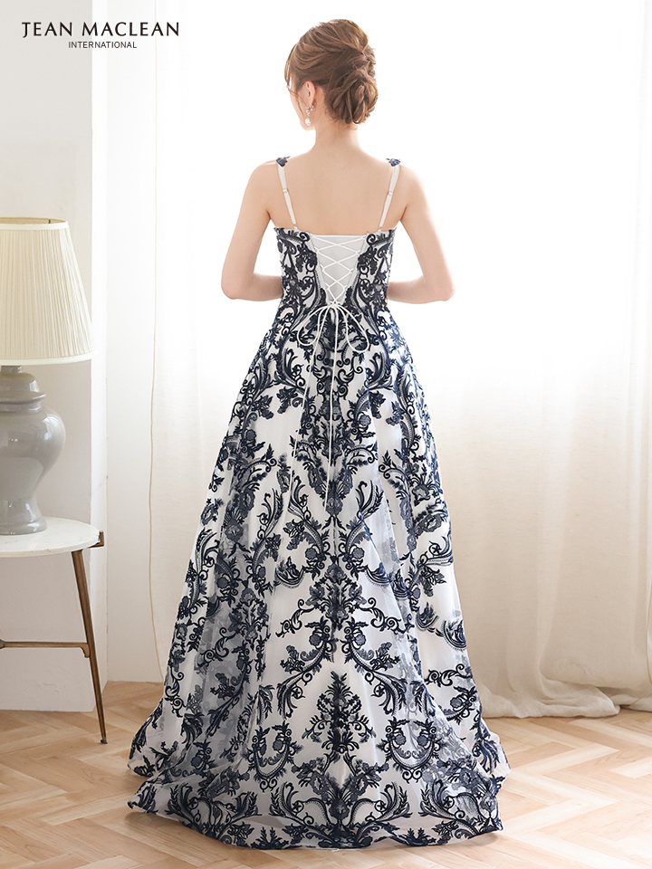 JEAN MACLEAN ジャンマクレーン 花柄刺繍総レース/バイカラー/リボンベルト付き/姫/ロングドレス ja51931-c