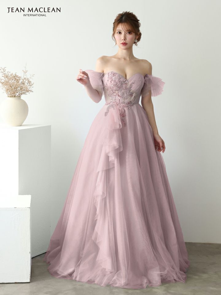 JEAN MACLEAN ジャンマクレーン バタフライモチーフ刺繍/スパンコール/パフスリーブ付き/姫/ロングドレス ja51932-c
