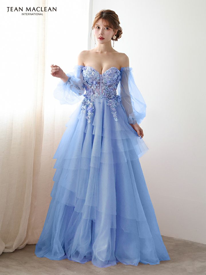 JEAN MACLEAN ジャンマクレーン 立体フラワーモチーフ/コルセット/チュールロングスリーブ/姫/ロングドレス ja51933-c