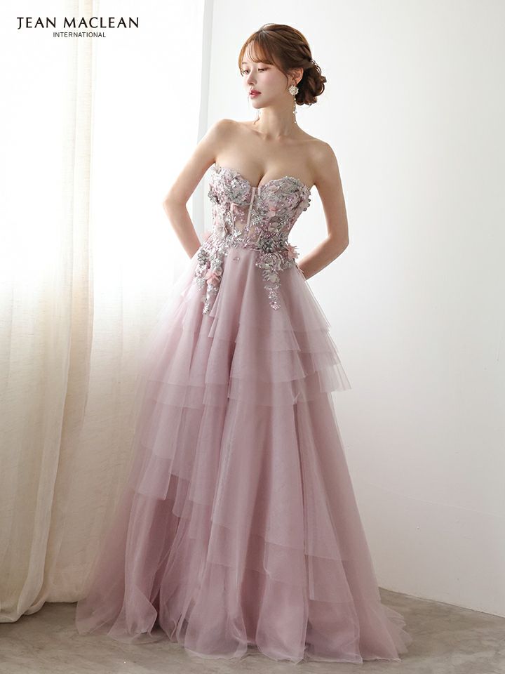 JEAN MACLEAN ジャンマクレーン 立体フラワーモチーフ/コルセット/チュールロングスリーブ/姫/ロングドレス ja51933-c