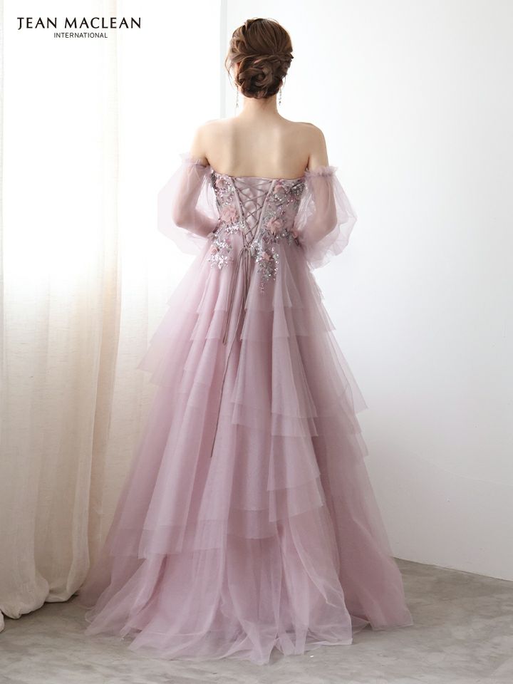 JEAN MACLEAN ジャンマクレーン 立体フラワーモチーフ/コルセット/チュールロングスリーブ/姫/ロングドレス ja51933-c