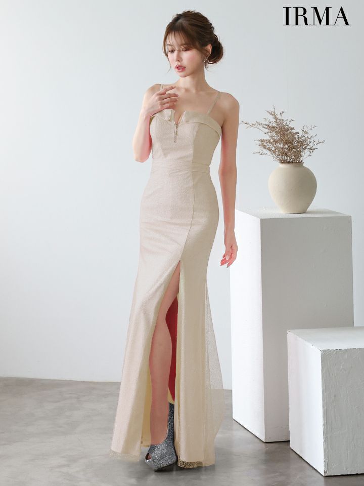 IRMA イルマ ラメフィルム/フロントジップ/キャミソール/スリット入り/タイト ロングドレス ir51926-c