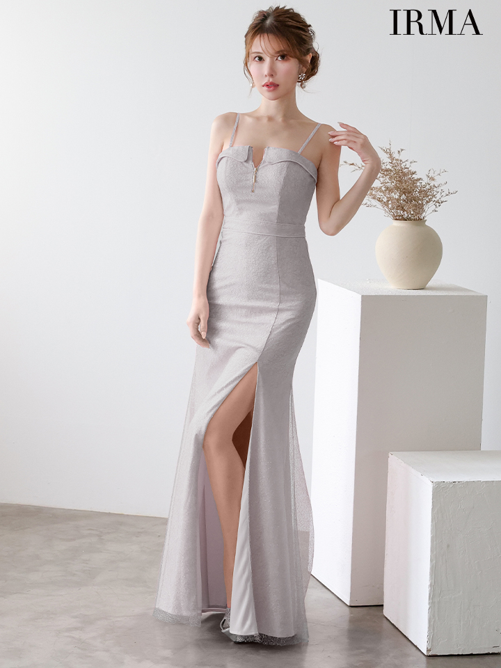 IRMA イルマ ラメフィルム/フロントジップ/キャミソール/スリット入り/タイト ロングドレス ir51926-c