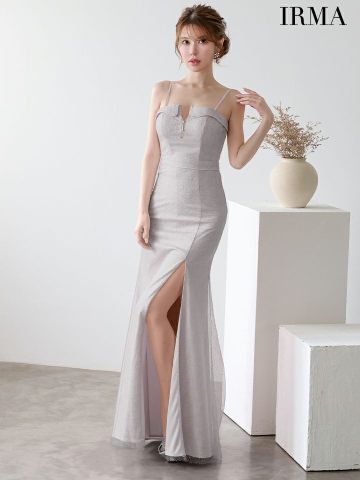 IRMA イルマ ラメフィルム/フロントジップ/キャミソール/スリット入り/タイト ロングドレス ir51926-c