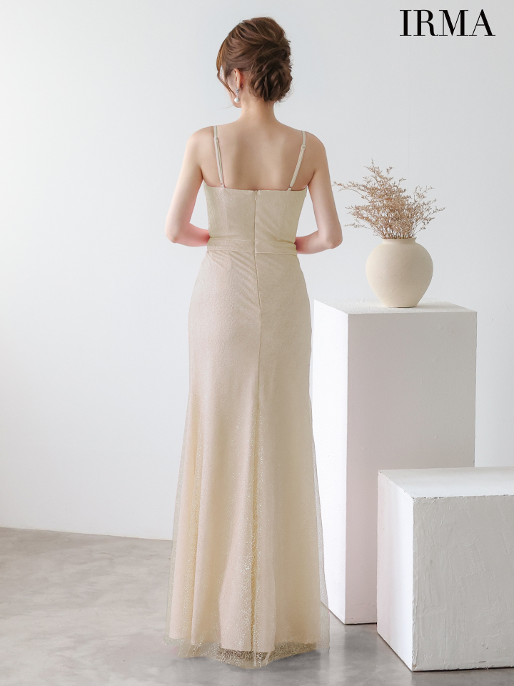IRMA イルマ ラメフィルム/フロントジップ/キャミソール/スリット入り/タイト ロングドレス ir51926-c