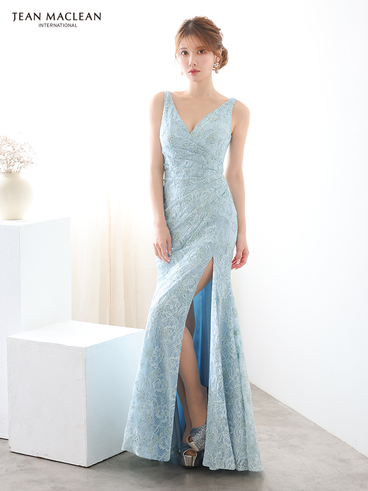 JEAN MACLEAN ジャンマクレーン ラメ糸混レース/タックデザイン/スリット入り/タイト ロングドレス ja51930-c
