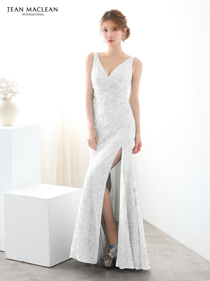 JEAN MACLEAN ジャンマクレーン ラメ糸混レース/タックデザイン/スリット入り/タイト ロングドレス ja51930-c