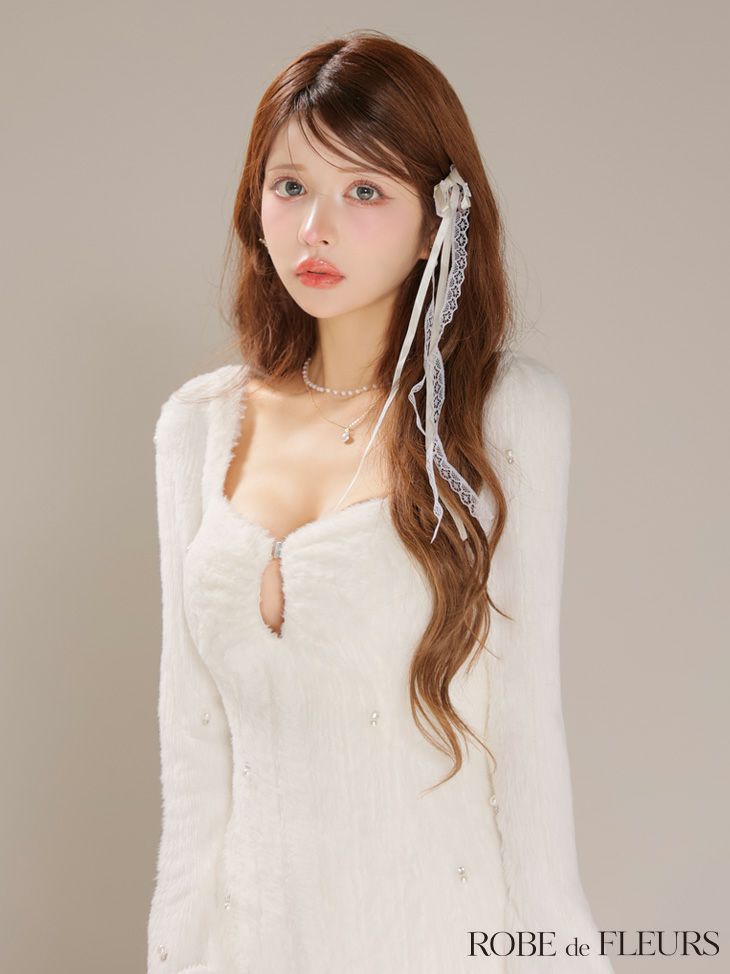 ROBE de FLEURS ローブドフルール フェザーニットパール付きタイトミニキャバドレス fm3475