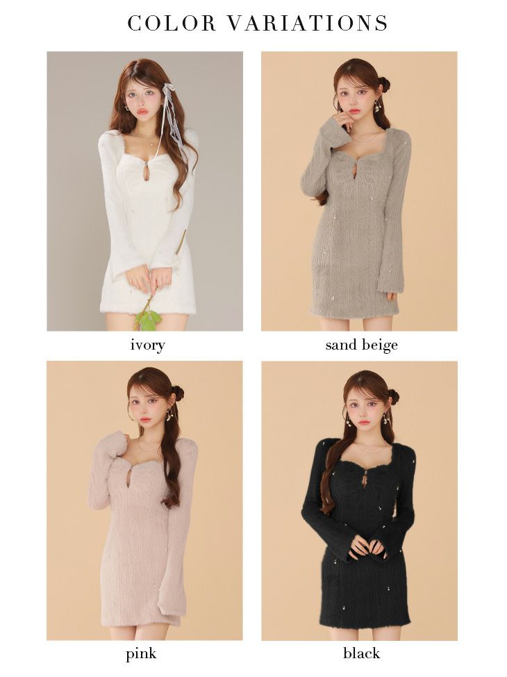 ROBE de FLEURS ローブドフルール フェザーニットパール付きタイトミニキャバドレス fm3475