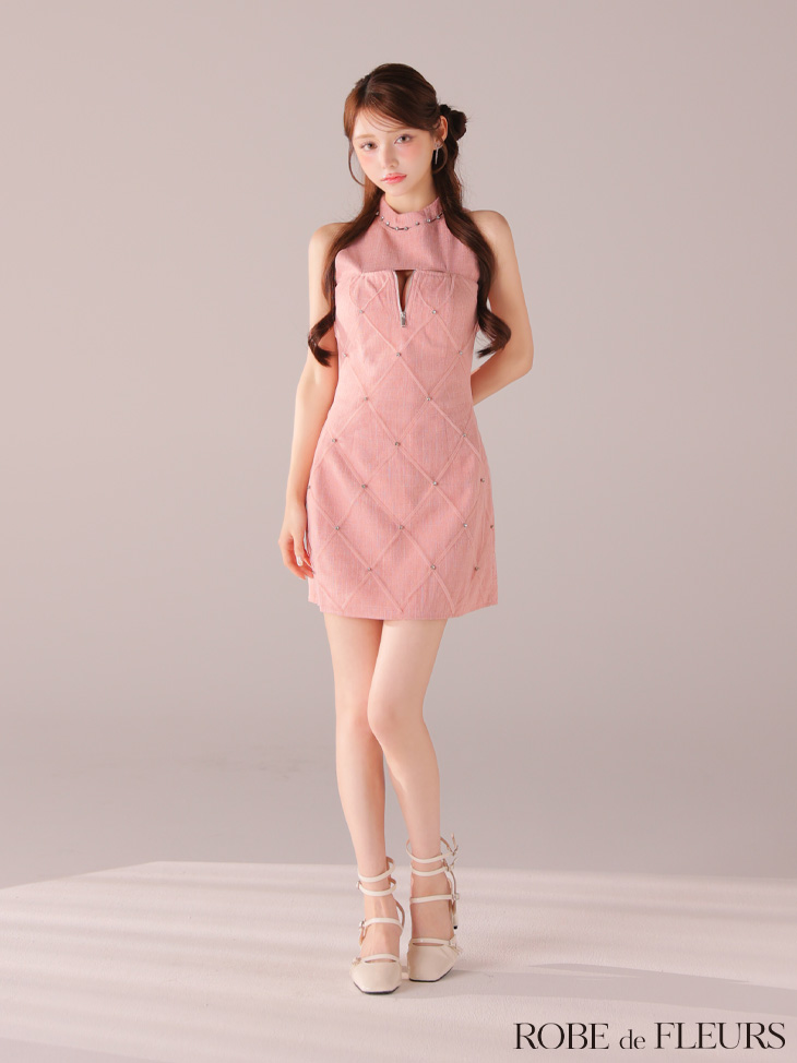 ROBE de FLEURS ローブドフルール 【XSサイズあり】ラメ入りツイードデコルテカッティングタイトミニキャバドレス fm4162-c