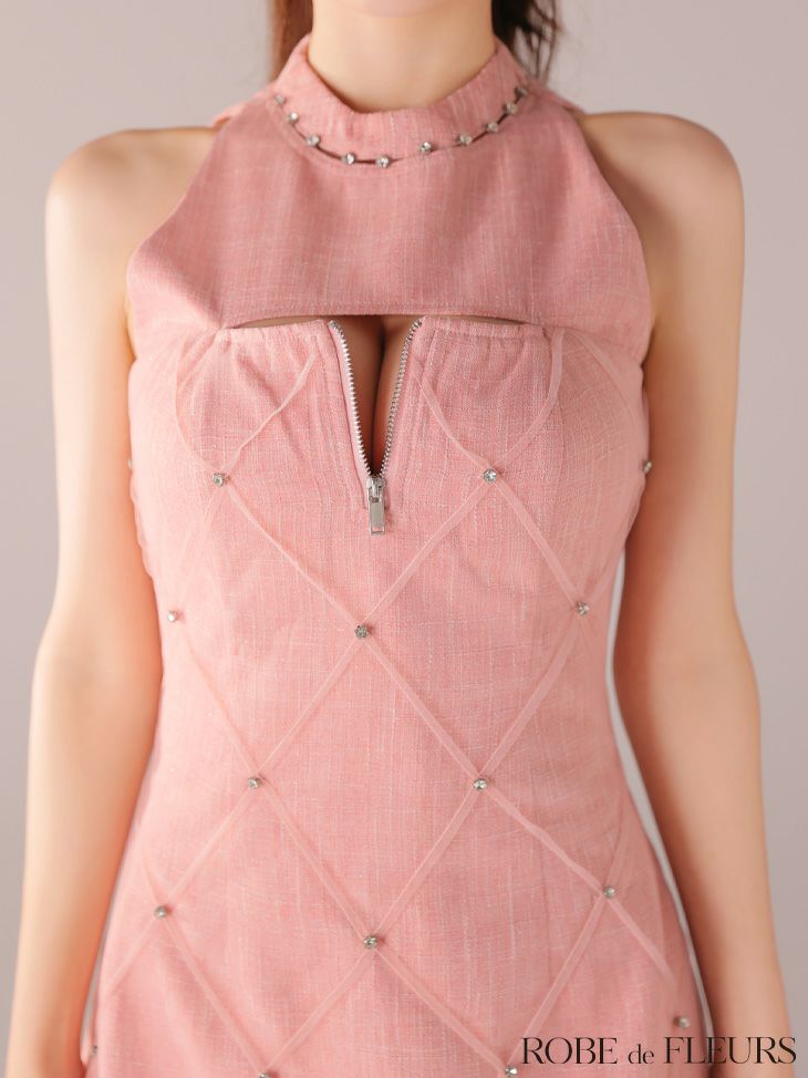 ROBE de FLEURS ローブドフルール 【XSサイズあり】ラメ入りツイードデコルテカッティングタイトミニキャバドレス fm4162-c