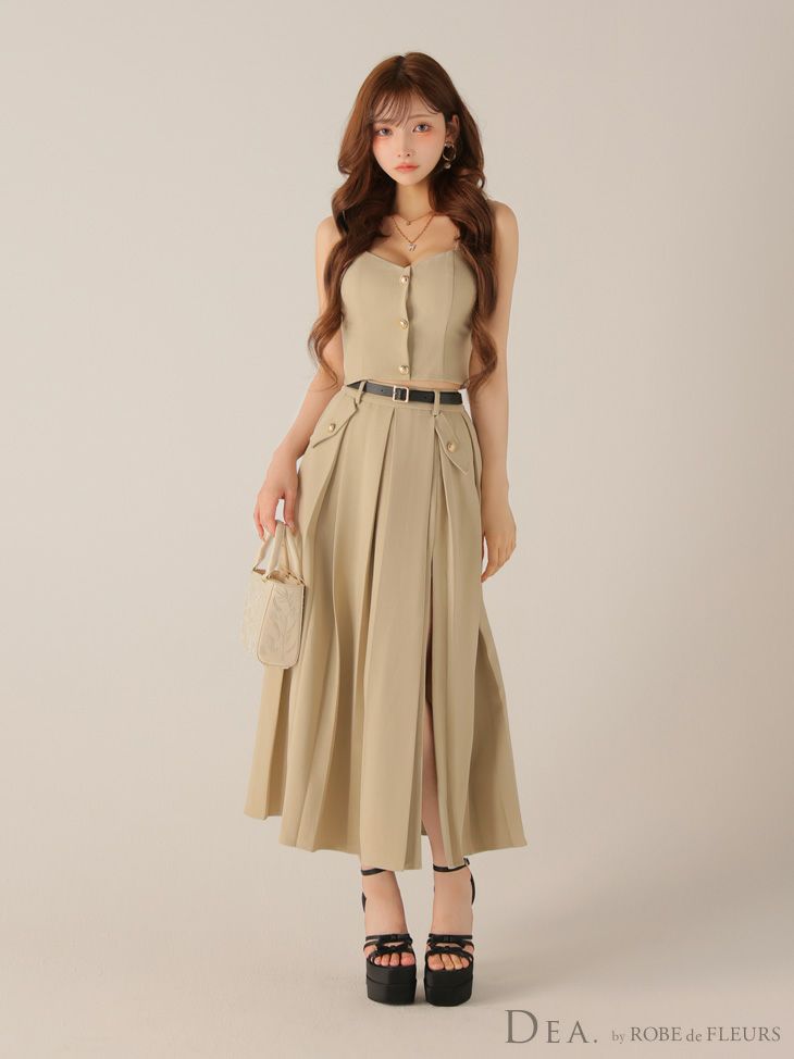 DEA. ディア バイ ローブドフルール 【XS～Lサイズあり】フロントボタンベルトスリットセットアップロングキャバドレス de4323