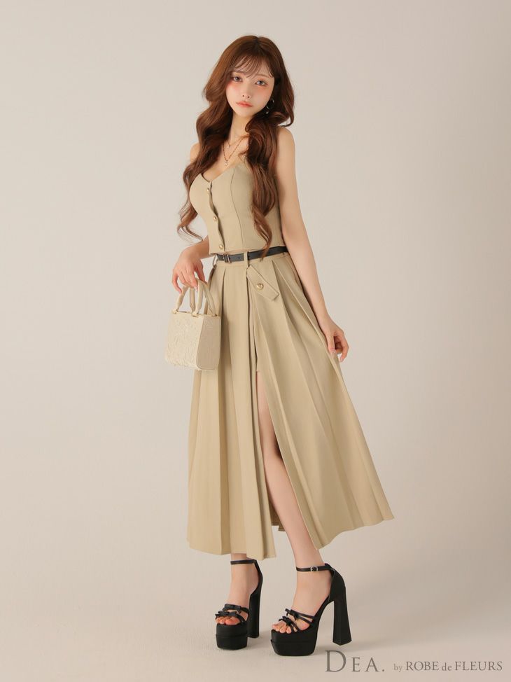 DEA. ディア バイ ローブドフルール 【XS～Lサイズあり】フロントボタンベルトスリットセットアップロングキャバドレス de4323