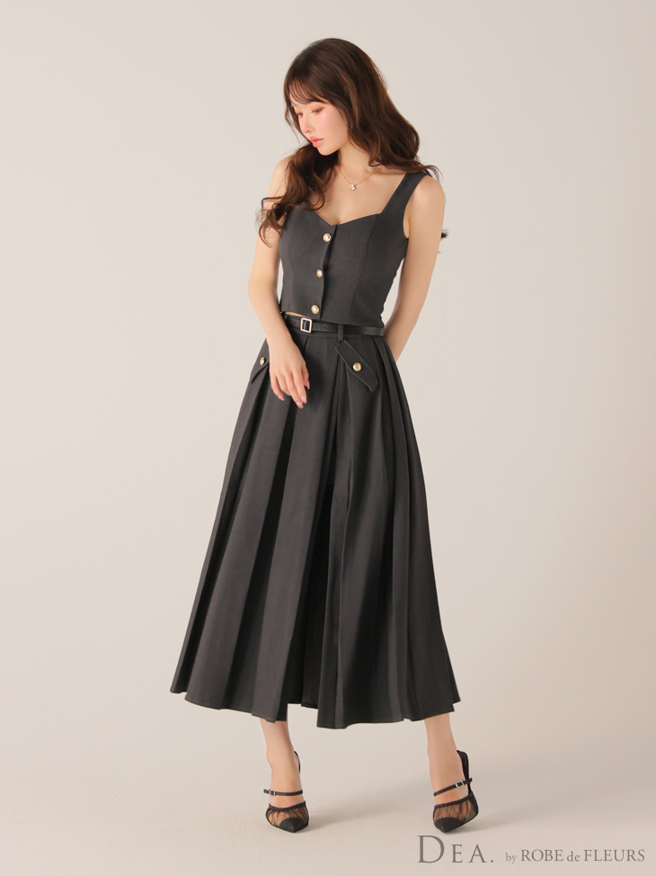 DEA. ディア バイ ローブドフルール 【XS～Lサイズあり】フロントボタンベルトスリットセットアップロングキャバドレス de4323