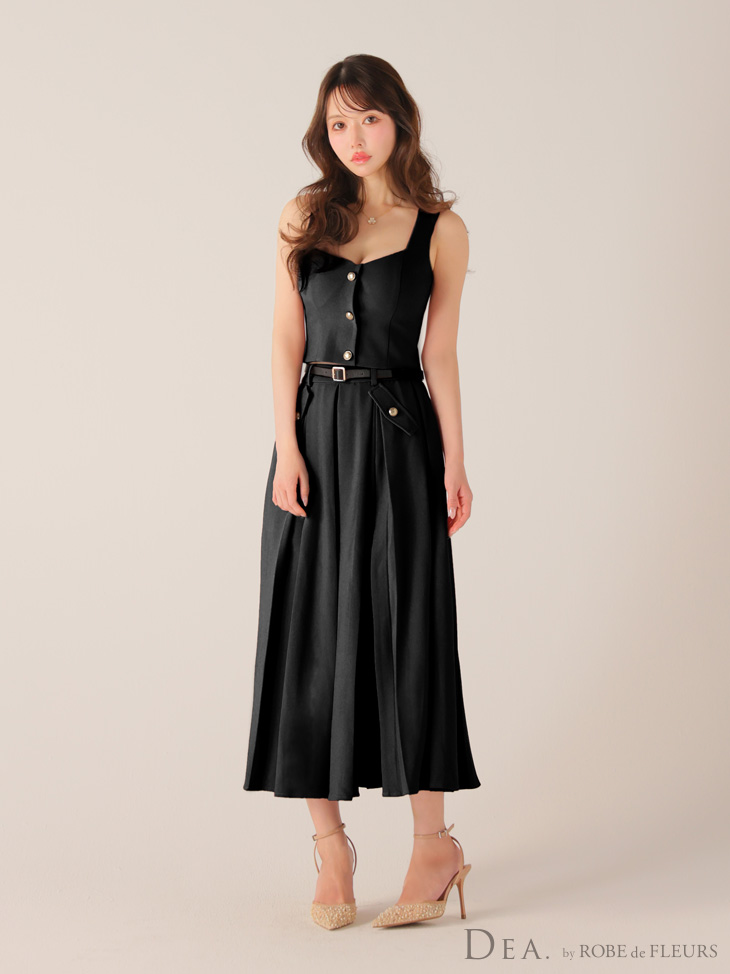 DEA. ディア バイ ローブドフルール 【XS～Lサイズあり】フロントボタンベルトスリットセットアップロングキャバドレス de4323