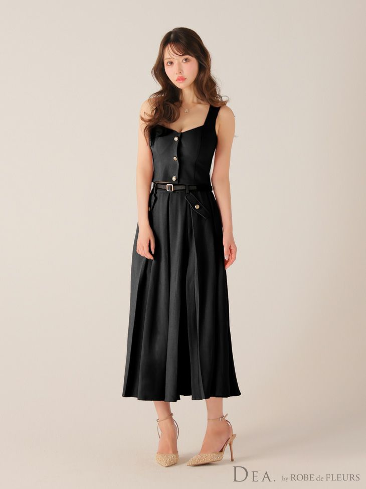 DEA. ディア バイ ローブドフルール 【XS～Lサイズあり】フロントボタンベルトスリットセットアップロングキャバドレス de4323