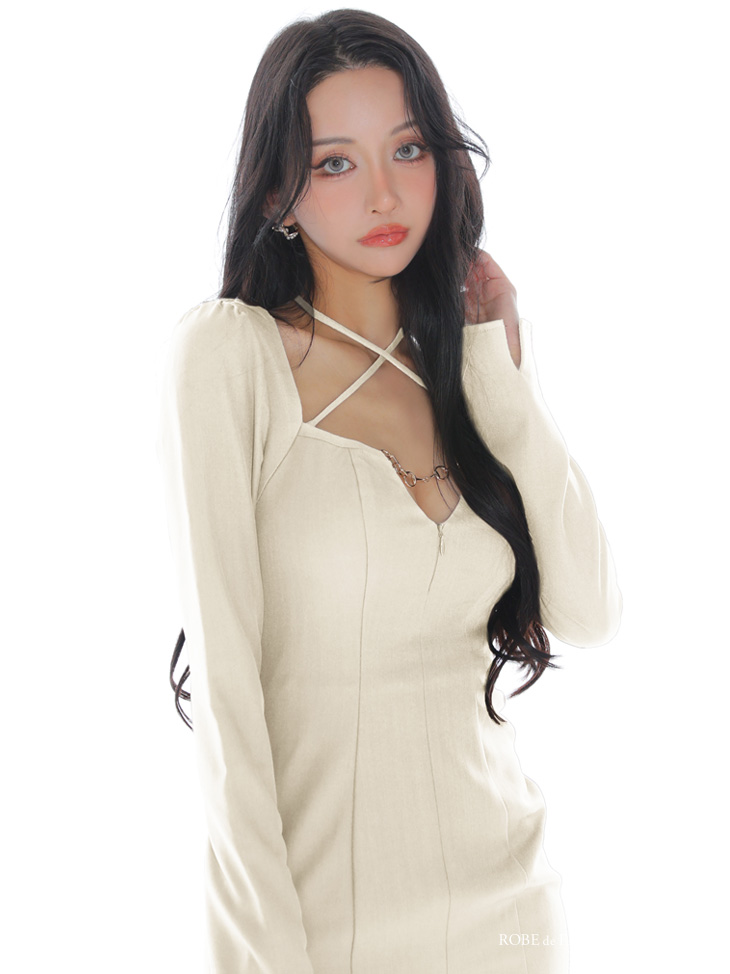 Glossy ローブドフルールグロッシー 【S～Lサイズあり】ホルターバストカットロングスリーブタイトミニキャバドレス gl3953-c