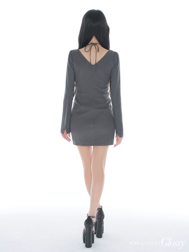 Glossy ローブドフルールグロッシー 【S～Lサイズあり】ホルターバストカットロングスリーブタイトミニキャバドレス gl3953-c