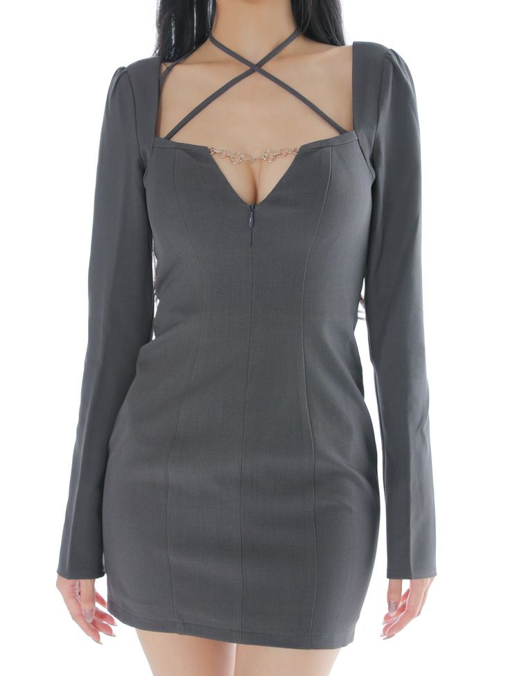 Glossy ローブドフルールグロッシー 【S～Lサイズあり】ホルターバストカットロングスリーブタイトミニキャバドレス gl3953-c