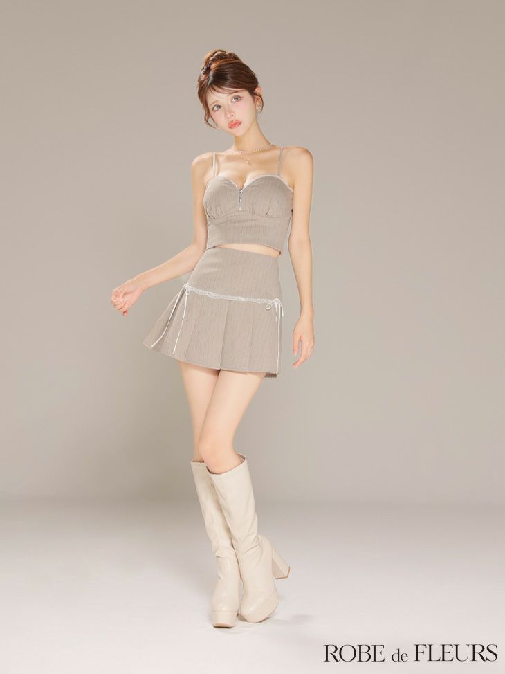 ROBE de FLEURS ローブドフルール 【XSサイズあり】ストライプ柄スカラップレースツーピースフレアミニキャバドレス fm4141-c