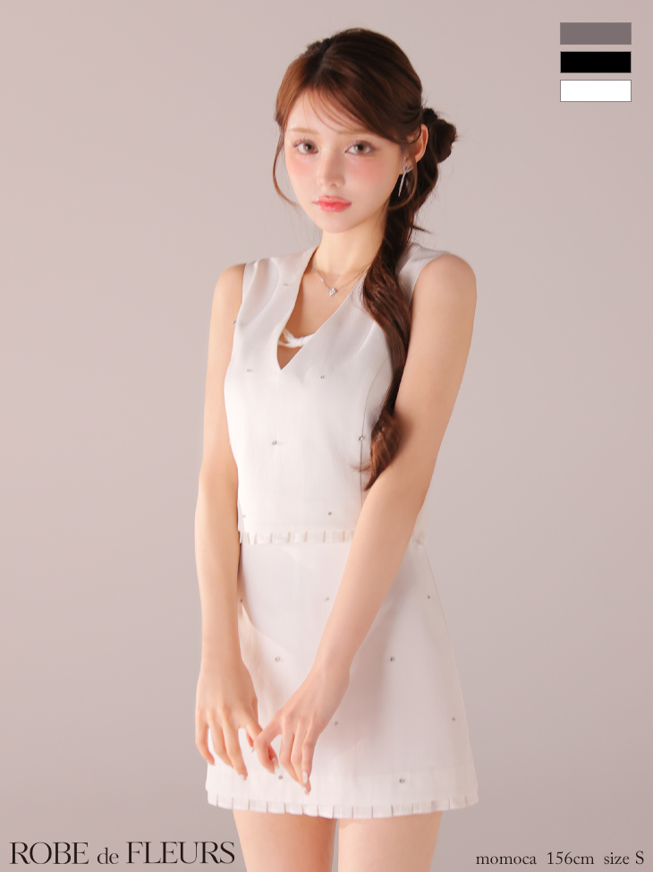 ROBE de FLEURS ローブドフルール 【XSサイズあり】バストリボンストーン付きセットアップミニキャバドレス fm4325-c