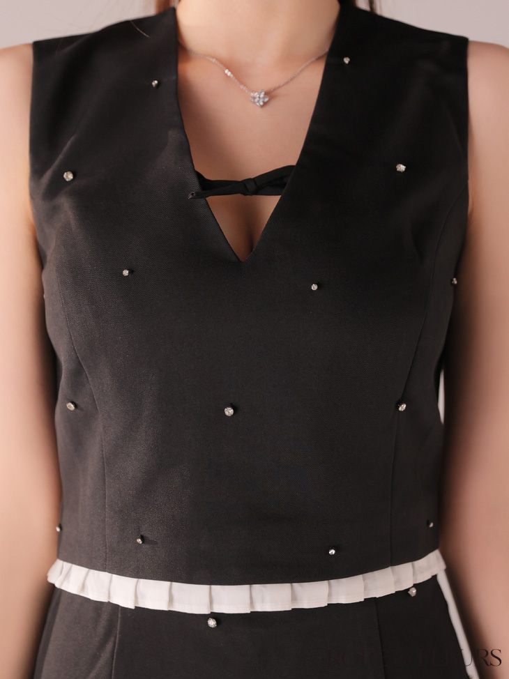 ROBE de FLEURS ローブドフルール 【XSサイズあり】バストリボンストーン付きセットアップミニキャバドレス fm4325-c