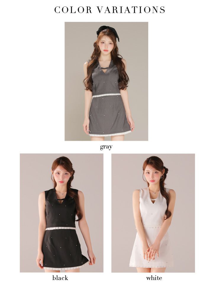 ROBE de FLEURS ローブドフルール 【XSサイズあり】バストリボンストーン付きセットアップミニキャバドレス fm4325-c